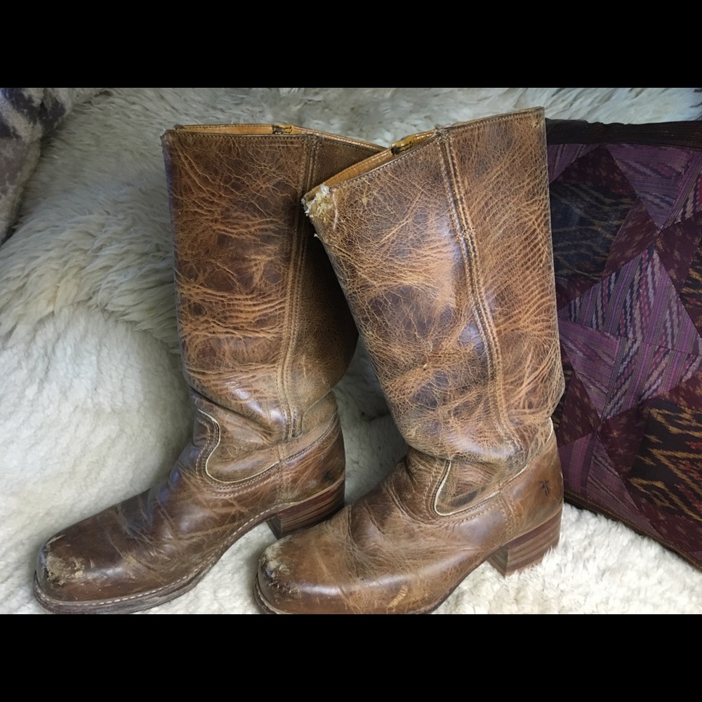 Frye Women’s Campus Leather Heeled Riding Boots, 9.5 M brown leather,  77050 DBN